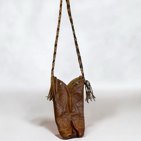 Tony Lama Handmade Tassel Western Boho Boot Shoulder Crossbody Leather Purse - Picture 1 of 4